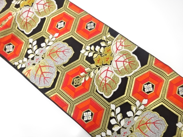 JAPANESE KIMONO / ANTIQUE FUKURO OBI / WOVEN KIKKO PATTERN